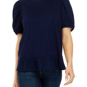 Crown and Ivy short sleeve navy peplum top NWT -size small